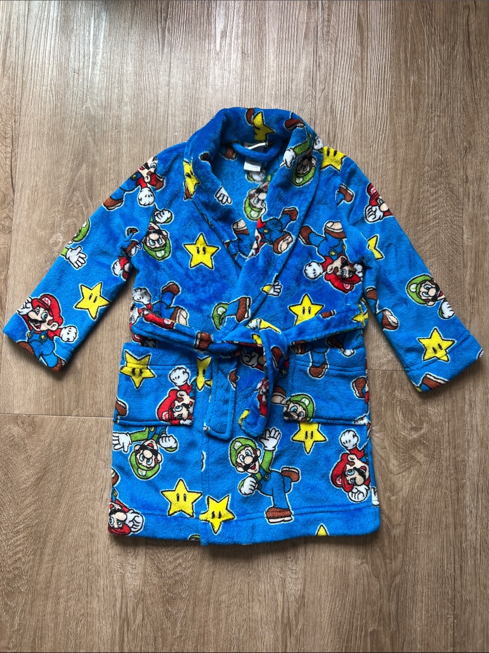 Super Mario Unisex Toddler Blue Mario & Luigi Fleece Robe with Stars Size 4